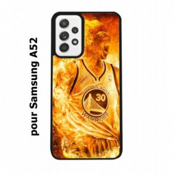 Coque noire pour Samsung Galaxy A52 Stephen Curry Golden State Warriors Basket - Curry en flamme