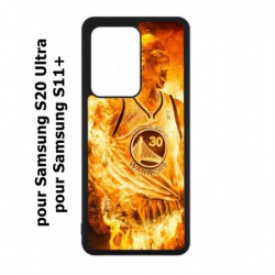Coque noire pour Samsung Galaxy S20 Ultra / S11+ Stephen Curry Golden State Warriors Basket - Curry en flamme