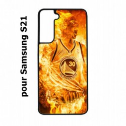 Coque noire pour Samsung Galaxy S21 Stephen Curry Golden State Warriors Basket - Curry en flamme
