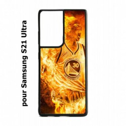 Coque noire pour Samsung Galaxy S21 Ultra Stephen Curry Golden State Warriors Basket - Curry en flamme