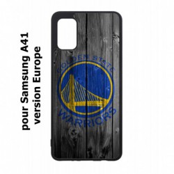 Coque noire pour Samsung Galaxy A41 Stephen Curry emblème Golden State Warriors Basket fond bois