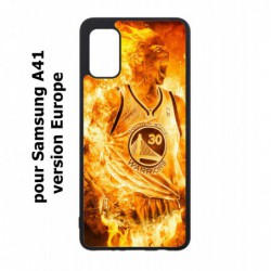 Coque noire pour Samsung Galaxy A41 Stephen Curry Golden State Warriors Basket - Curry en flamme