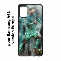 Coque noire pour Samsung Galaxy A41 Lionel Messi FC Barcelone Foot vert-rouge-jaune