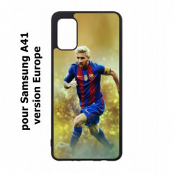 Coque noire pour Samsung Galaxy A41 Lionel Messi FC Barcelone Foot fond jaune