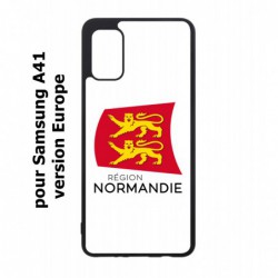 Coque noire pour Samsung Galaxy A41 Logo Normandie - Écusson Normandie - 2 léopards