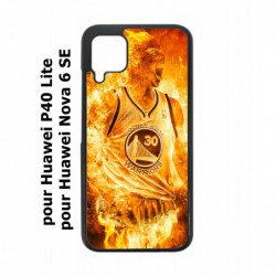 Coque noire pour Huawei P40 Lite / Nova 6 SE Stephen Curry Golden State Warriors Basket - Curry en flamme