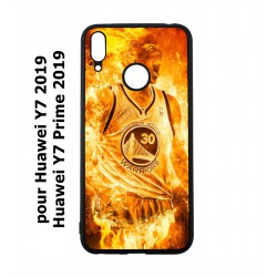 Coque noire pour Huawei Y7 2019 / Y7 Prime 2019 Stephen Curry Golden State Warriors Basket - Curry en flamme