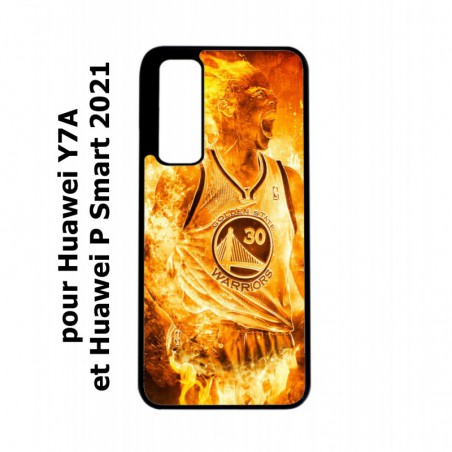 Coque noire pour Huawei Y7a Stephen Curry Golden State Warriors Basket - Curry en flamme
