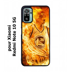 Coque noire pour Xiaomi Redmi Note 10 5G Stephen Curry Golden State Warriors Basket - Curry en flamme