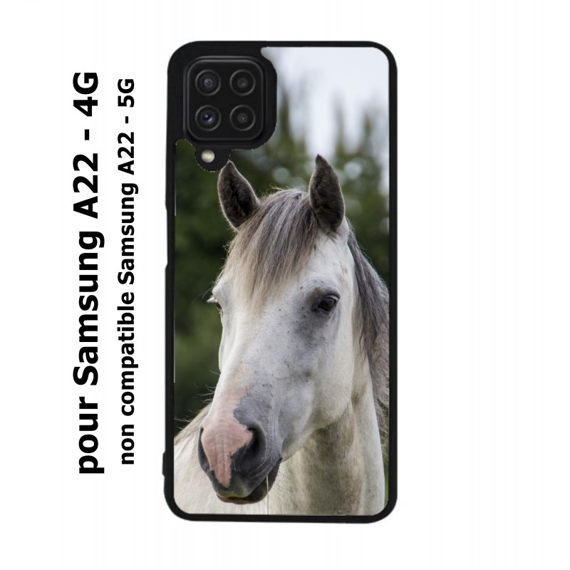 Coque noire pour Samsung Galaxy A22 - 4G Coque cheval blanc - tête de cheval