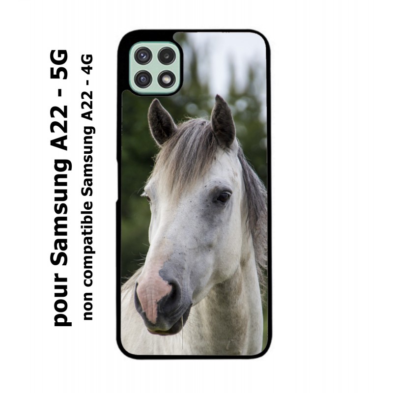 Coque noire pour Samsung Galaxy A22 - 5G Coque cheval blanc - tête de cheval