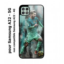 Coque noire pour Samsung Galaxy A22 - 5G Lionel Messi FC Barcelone Foot vert-rouge-jaune