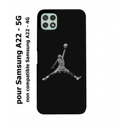 Coque noire pour Samsung Galaxy A22 - 5G Michael Jordan 23 shoot Chicago Bulls Basket