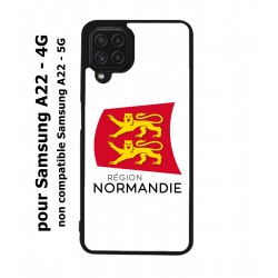 Coque noire pour Samsung Galaxy A22 - 4G Logo Normandie - Écusson Normandie - 2 léopards