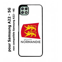 Coque noire pour Samsung Galaxy A22 - 5G Logo Normandie - Écusson Normandie - 2 léopards