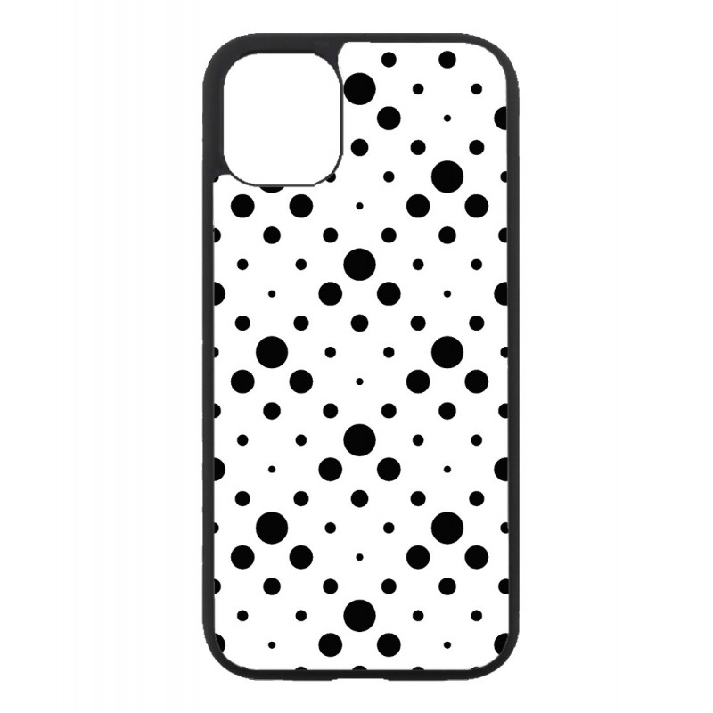 Coque noire pour iPhone 13 motif géométrique pattern noir et blanc - ronds noirs sur fond blanc