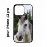 Coque noire pour iPhone 13 Pro Coque cheval blanc - tête de cheval