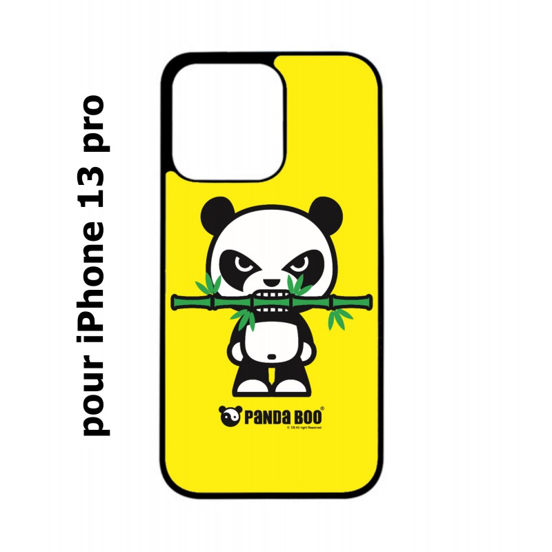 Coque noire pour iPhone 13 Pro PANDA BOO© Bamboo à pleine dents - coque humour