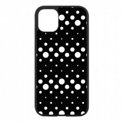Coque noire pour iPhone 13 mini motif géométrique pattern noir et blanc - ronds blancs