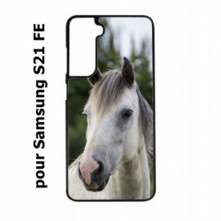 Coque noire pour Samsung S21 FE Coque cheval blanc - tête de cheval