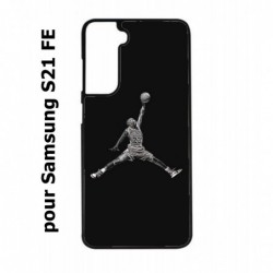 Coque noire pour Samsung S21 FE Michael Jordan 23 shoot Chicago Bulls Basket