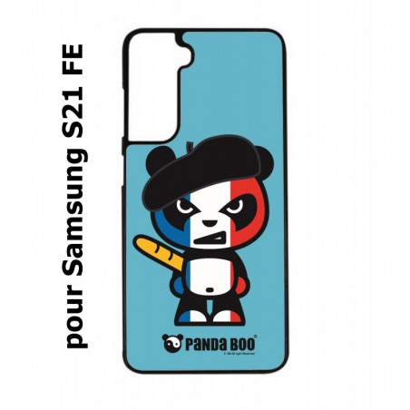 Coque noire pour Samsung S21 FE PANDA BOO© Français béret baguette - coque humour