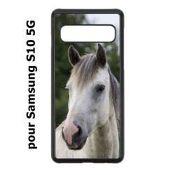 Coque noire pour Samsung Galaxy S10 5G Coque cheval blanc - tête de cheval