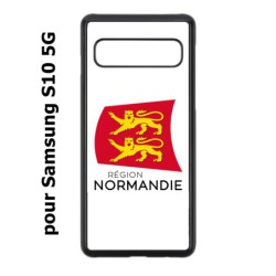 Coque noire pour Samsung Galaxy S10 5G Logo Normandie - Écusson Normandie - 2 léopards