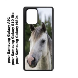Coque noire pour Samsung Galaxy A91 Coque cheval blanc - tête de cheval