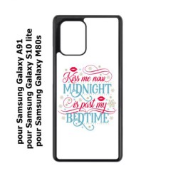 Coque noire pour Samsung Galaxy A91 Kiss me now Midnight is past my Bedtime amour embrasse-moi