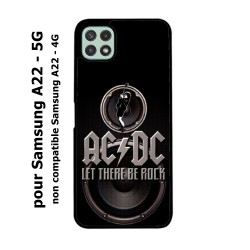 Coque noire pour Samsung Galaxy A22 - 5G groupe rock AC/DC musique rock ACDC