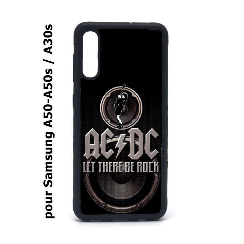 Coque noire pour Samsung Galaxy A50 A50S et A30S groupe rock AC/DC musique rock ACDC