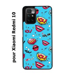 Coque noire pour Xiaomi Redmi 10 Background lol Kiss Me Wow Love U baiser amour bleu wallpaper