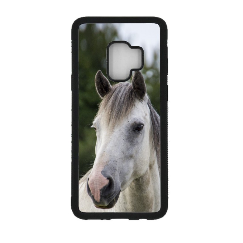 Coque noire pour Samsung S9 Coque cheval blanc - tête de cheval