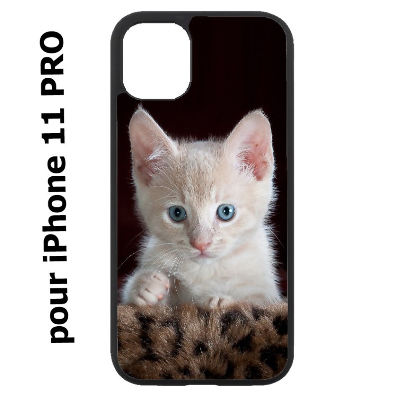 Coque noire pour Iphone 11 PRO Bébé chat tout mignon - chaton yeux bleus