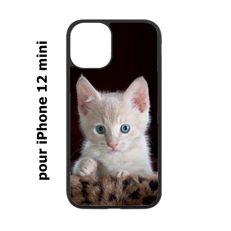 Coque noire pour Iphone 12 MINI Bébé chat tout mignon - chaton yeux bleus