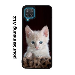 Coque noire pour Samsung Galaxy A12 Bébé chat tout mignon - chaton yeux bleus
