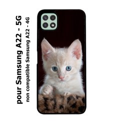 Coque noire pour Samsung Galaxy A22 - 5G Bébé chat tout mignon - chaton yeux bleus