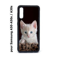 Coque noire pour Samsung Galaxy A50 A50S et A30S Bébé chat tout mignon - chaton yeux bleus