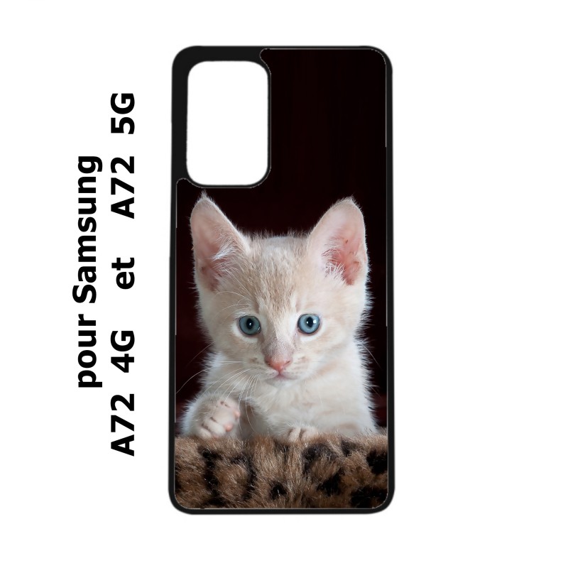 Coque noire pour Samsung Galaxy A72 Bébé chat tout mignon - chaton yeux bleus