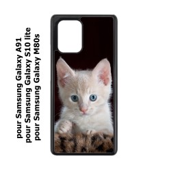 Coque noire pour Samsung Galaxy M80s Bébé chat tout mignon - chaton yeux bleus