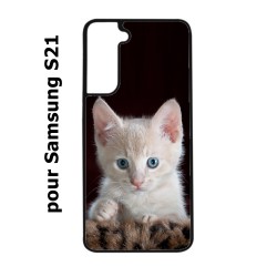 Coque noire pour Samsung Galaxy S21 Bébé chat tout mignon - chaton yeux bleus