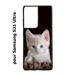 Coque noire pour Samsung Galaxy S21 Ultra Bébé chat tout mignon - chaton yeux bleus