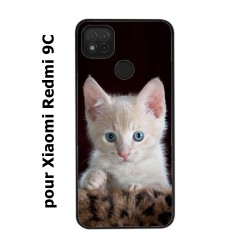 Coque noire pour Xiaomi Redmi 9C Bébé chat tout mignon - chaton yeux bleus