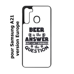 Coque noire pour Samsung Galaxy A21 Beer is the answer Humour Bière