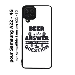 Coque noire pour Samsung Galaxy A22 - 4G Beer is the answer Humour Bière