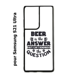 Coque noire pour Samsung Galaxy S21 Ultra Beer is the answer Humour Bière