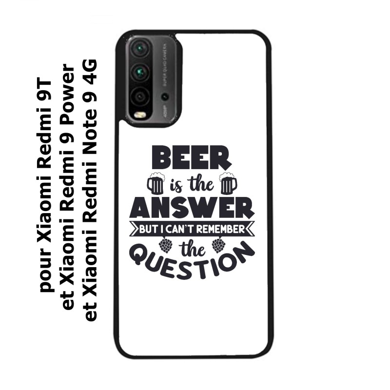 Coque noire pour Xiaomi Redmi 9 Power Beer is the answer Humour Bière