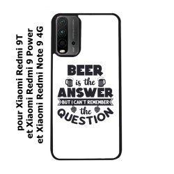 Coque noire pour Xiaomi Redmi 9T Beer is the answer Humour Bière