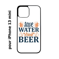 Coque noire pour iPhone 13 mini Save Water Drink Beer Humour Bière